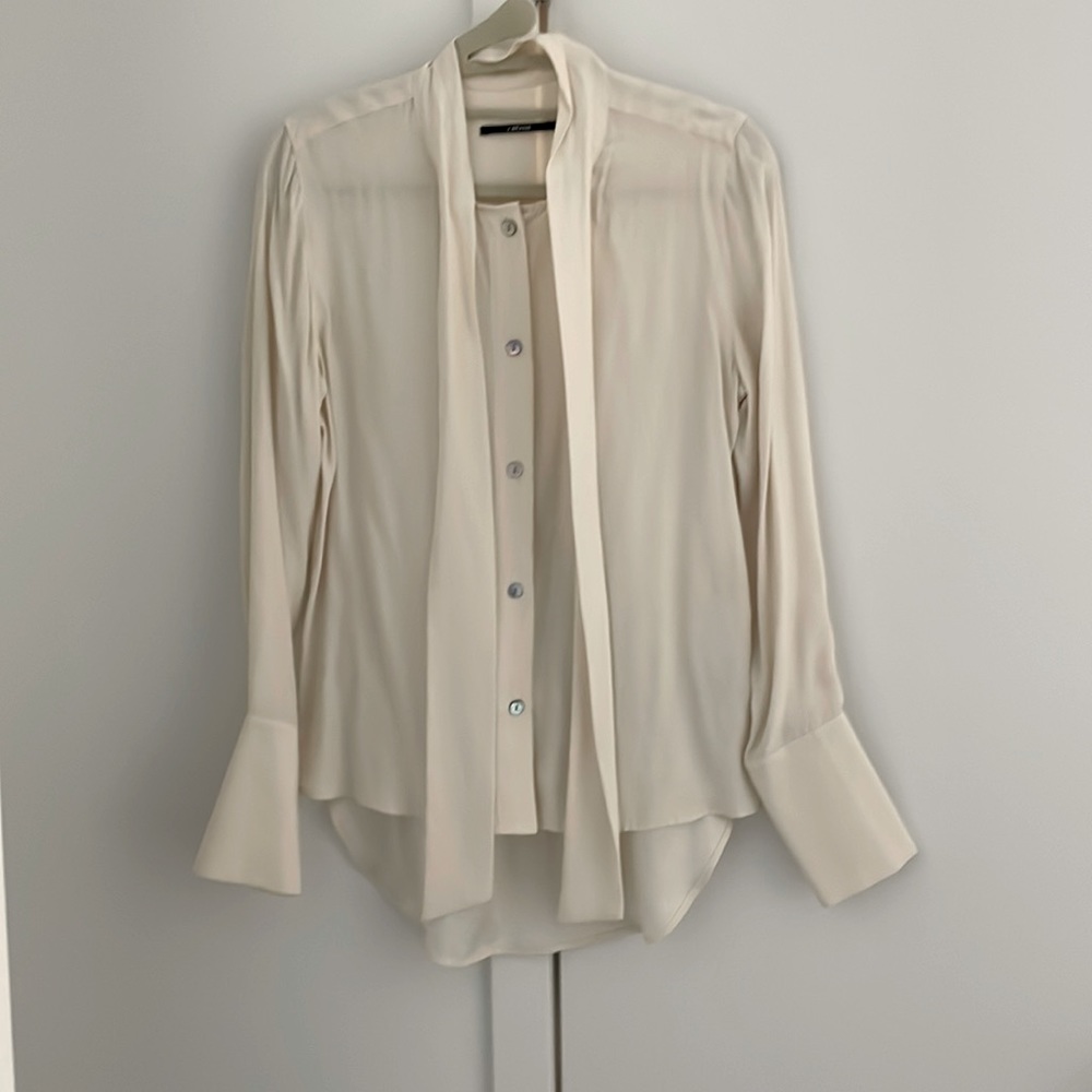 J Brand silk off-white blouse XS with neck tie